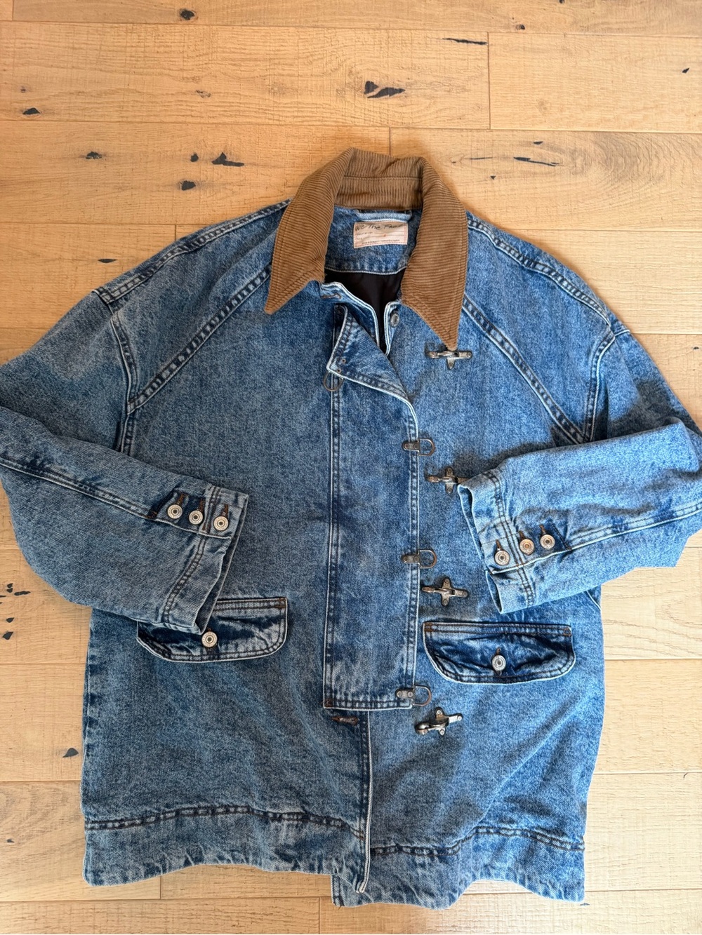 Free People Blue Denim Jacket with Tan Cord Collar